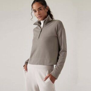 Athleta Seasoft Quarter Zip Long Sleeved Pullover Shirt Light Brown "Pyrite", XL